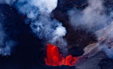 Lava, smoke, volcano, crater