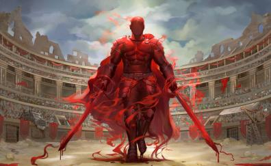 Red Knight, fighter, Colosseum, fantasy, art