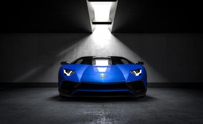 Blue Lamborghini, sports car, front
