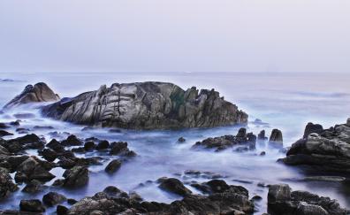 Rocks, coast, fog, nature