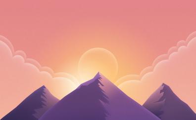 The ascent, mountains, sunset, minimal