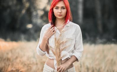 Redhead, woman model, outdoor