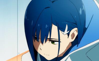 Tense, anime girl, blue hair, Ichigo