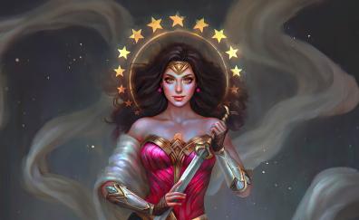 Beautiful Wonder Woman with sword, artwork