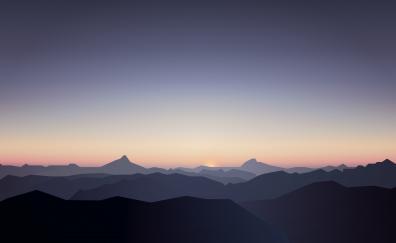 Horizon, mountains, sunrise, sky