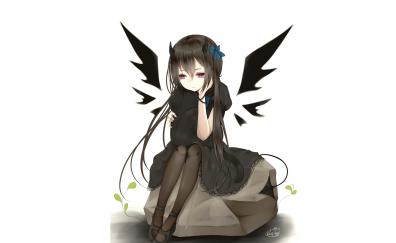 Cute, angel with black wings, anime