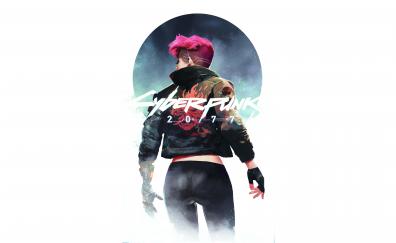 Minimal, Cyberpunk 2077, pink hair girl, fan art