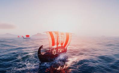 Assassin's Creed Odyssey, sail ship, game, sea, art