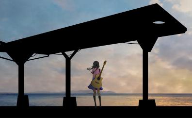 Anime girl, minimal, Tsubasa Hanekawa, sunset, outdoor