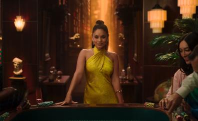 Poker table, Vanessa Hudgens in yellow dress, 2023