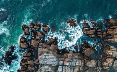 Rocks, aerial view, sea, coast