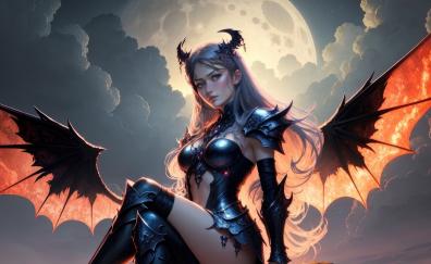Evil Girl with wings, beautiful angel, art