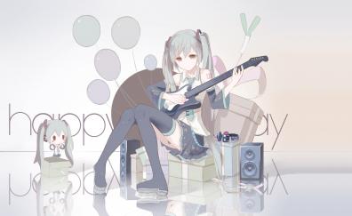 Guitar, play, Hatsune miku, simple artwork