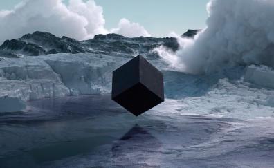 Antarctica glacier, cube shape, black cube