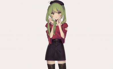Green hair, cute, anime girl, original