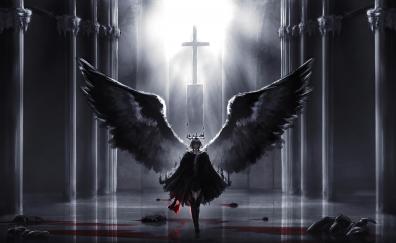 Black wings, demon angel, artwork, fantasy