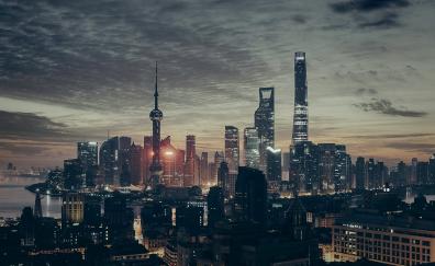 Evening at shanghai, buildings, cityscape