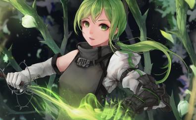 Green eyes, anime girl, warrior