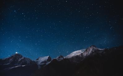 Night, mountains, stars, nature, sky