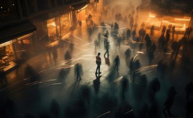 The Crowd at night, walk, dark