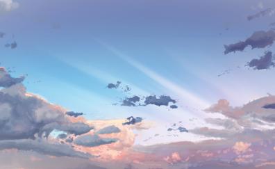 Sky, clouds, original, anime