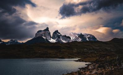 Chile, mountains, lake, clouds, landscape