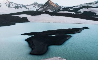 Black island, lake, mountains, aerial view
