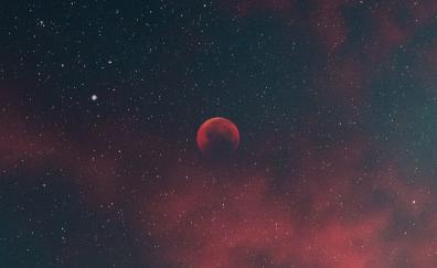 Silhouette, blood moon, minimal, starry sky