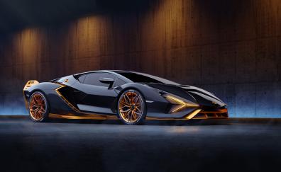 Lamborghini Sián, black and gold color car, 2023