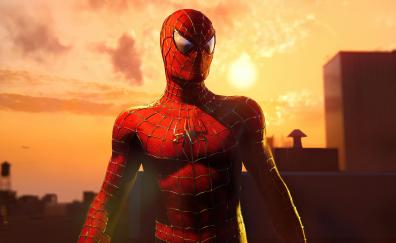 Red suit, spider-man, marvel's hero, 2023