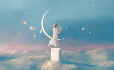 Angel of moon, above the sky, fantasy