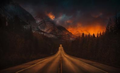 Fantasy, mountains, highway, storm, clouds