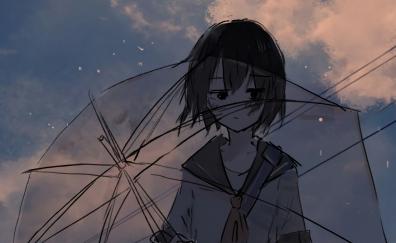 Anime girl and umbrella, art