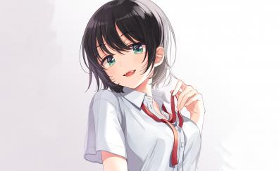 White shirt, hot, dark hair, anime girl