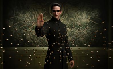Neo, Keanu Reeves, The Matrix, bullets