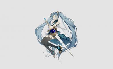 Minimal, Hatsune Miku with sword, artwork