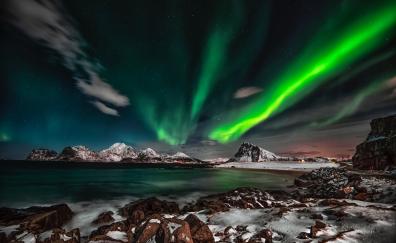 Arctic, mountains, nature, Aurora Borealis