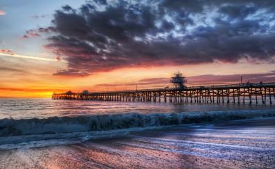 Wooden pier, beach, sunset, adorable view