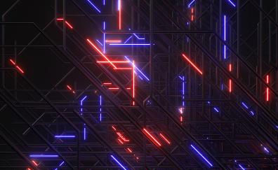 Abstract, neon lights, circuit lines