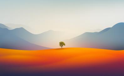 Lone tree, landscape, gradient desert, artwork