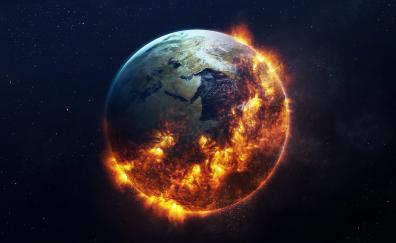 Earth on fire, planet, space, fantasy