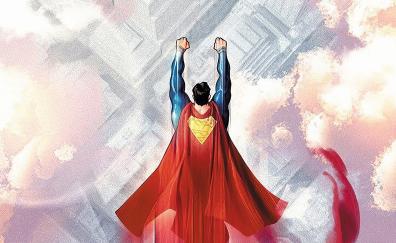 Superman, above in clouds, flight, DC comics