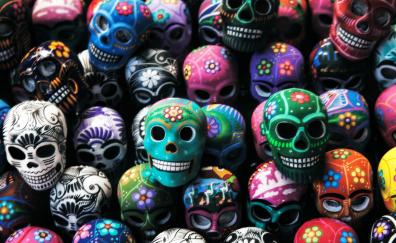 Mexican art, colorful skulls
