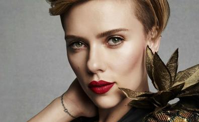 Close up, red lips, Scarlett Johansson