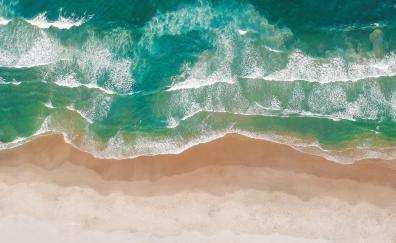 Green waves, beach, aerial view