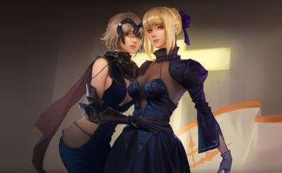 Jeanne and saber, fate, anime girls, artwork
