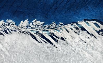 Glacier, snowy landscape, aerial view, nature