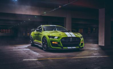 Green Ford Mustang Shelby GT500, sportcar, 2020