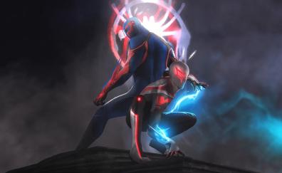 Spider-man 2099 alongside scarlet spider, futurist