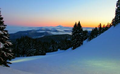 Mount Hood, winter, sunrise, landscape